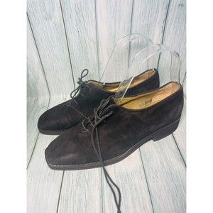 Yves Saint Laurent Black Suede Square Toe Flats sz 6.5M Oxford Loafers Lace